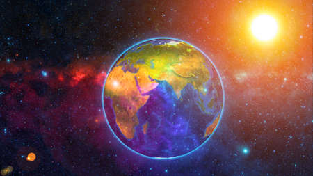 Planet Earth with a spectacular sunsetの写真素材