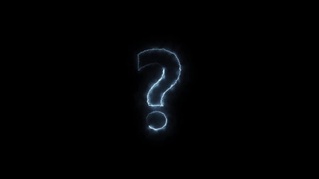 Glowing blue question mark on black background. 3D rendering.
