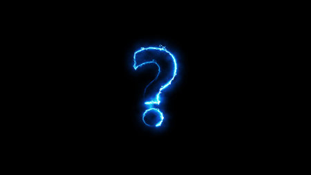 Blue neon question mark on a dark background. 3D rendering.の写真素材