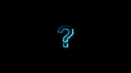 Blue glowing question mark on a black background. 3D Renderingの写真素材