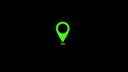 Green map pointer icon on black background. GPS location symbol. Vector illustrationの写真素材
