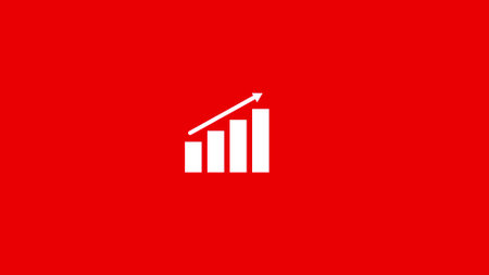 Growing bar graph with arrow up on red background. Vector illustration.の写真素材