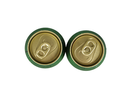View from the top two can of beer isolated on white.