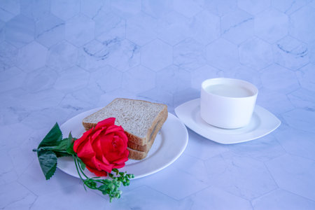Bread with milk on breakfastの写真素材