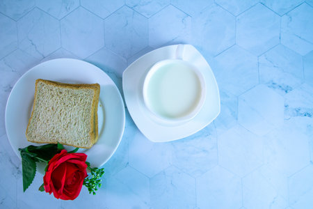 Bread with milk cup on Morningの写真素材