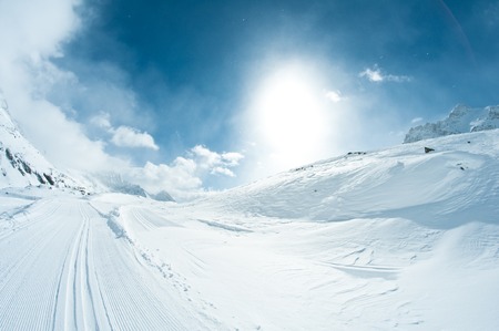 winter landscape with skiing tracksの写真素材