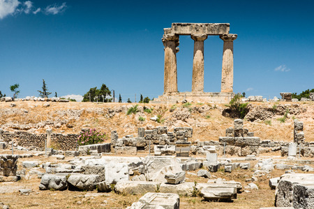 Ruins of ancient temple in Corinth, Greece - archaeological siteの写真素材