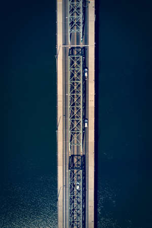 Hawthorne Bridge in Portland Oregon as seen from drone, top down shot.の写真素材