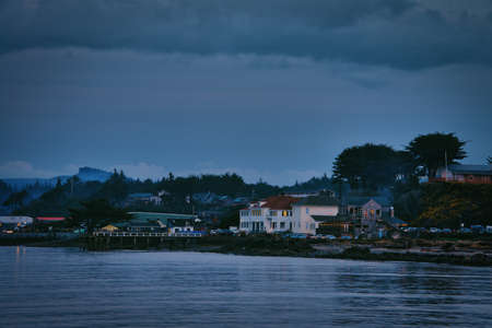 Historic old town buildings and coast guard in Bandon Oregonの写真素材