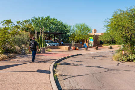 Visitor walks up to Arizona-Sonora Desert Museumのeditorial素材