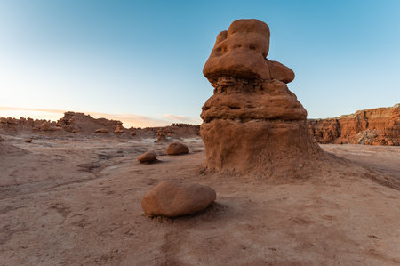 Hoodoos in Goblin Valley State Park in Utah at sunsetの写真素材