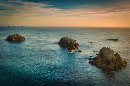 Sea stacks at Southern Oregon coast with vibrant colorsの写真素材