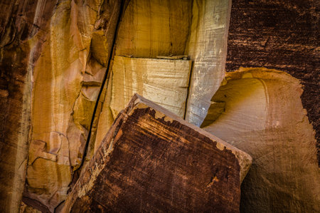 Closeup of an interesting rock wall in Capitol Reef National Park in Utahの写真素材