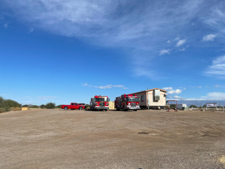 Tohono Oodham Nation Fire Department with fire trucksの写真素材