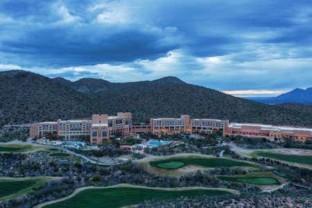 JW Starr Pass Marriott surrounded by golf courses and mountains.のeditorial素材