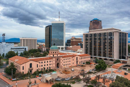Old Pima County Courthouse in Tucson while being renovated, aerialのeditorial素材