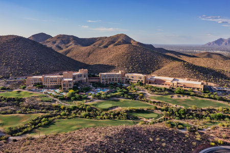 JW Starr Pass Marriott surrounded by golf courses and mountains.のeditorial素材
