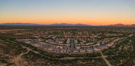 Quail Creek residential neighborhood in Sahuarita, aerial panoramaの写真素材