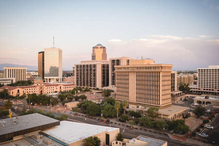Tucson Arizona high-rises in downtown, aerial view.の写真素材