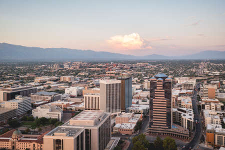 Tucson Arizona downtown buildings. Catalina mountains in distance.の写真素材