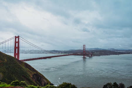 San Francisco Golden Gate Bridge, USA. Panoramic overview from hill.の写真素材