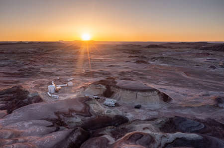Mars Research Station area station and moonscape rocky formation in Utah