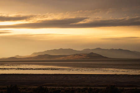Amazing sunset on the Great Salt Lake, Utah.の写真素材