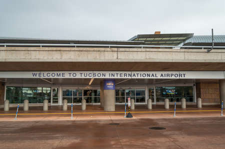 Welcome to Tucson International Airport, written on building.の写真素材
