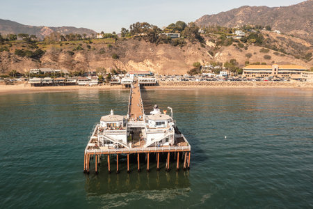 Aerial of historic Malibu Pier, Pacific Coast Highwayのeditorial素材
