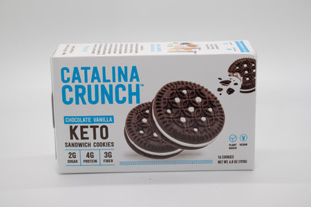 A package of Catalina crunch keto cookies on an isolated background.のeditorial素材
