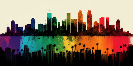 Los Angeles California skyline colorful abstract.の写真素材