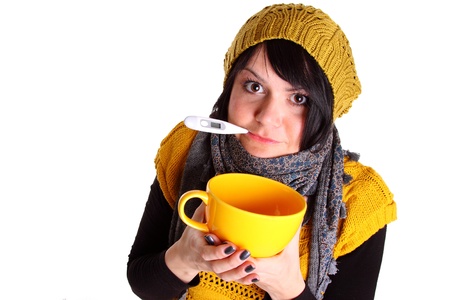 Young woman with feverの写真素材