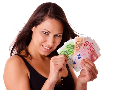 Young woman with a lot of Euro moneyの写真素材