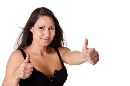 Youg woman congratulating to a great successの写真素材