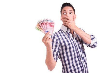 Young man shocked about cost explosion and price increase