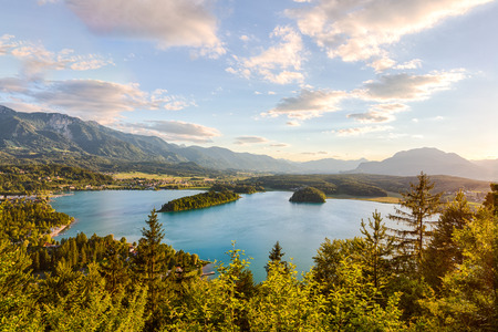View of lake Faaker See in Carinthia, Austriaの写真素材