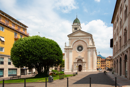 Basilica church Chiesa di S. Maria Maggiore in Trento, Trentino, Italy. Host of preparatory works of the Council of Trent.の写真素材
