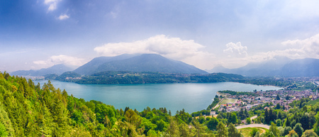 View to Calceranica al Lago at Lake Caldonazzo in Trentino, Italy, Europeの写真素材