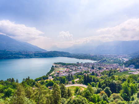 View to Calceranica al Lago at Lake Caldonazzo in Trentino, Italy, Europeの写真素材