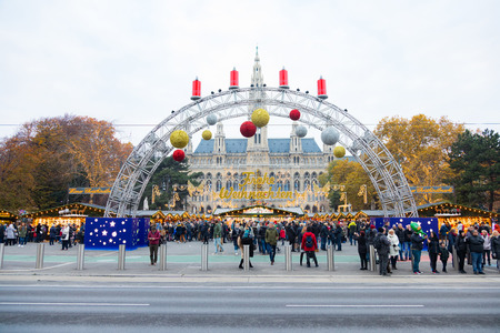 VIENNA, AUSTRIA - NOVEMBER 18, 2018: Vienna City Town hall at Rathausplatz during Christmas Market Timeのeditorial素材
