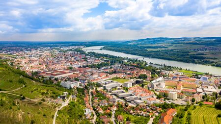 Krems and Stein at the Danube River in Lower Austria. Small towns in the famous Wachau Valley.の写真素材
