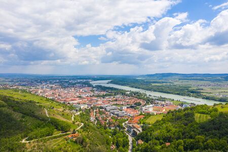 Krems and Stein at the Danube River in Lower Austria. Small towns in the famous Wachau Valley.の写真素材