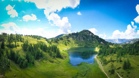 Tauplitz Alm. Lake GroÃsee and Lawinenstein. Famous hiking and skiing resort in Styria during summer.の写真素材