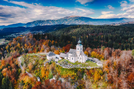 Sternberg church and idyllic graveyard in Wernberg, Carinthia, Austria during autumn.の写真素材