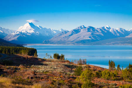 Aoraki Mount Cook and Lake Tekapo. Famous places on the South Island of New Zealandの写真素材