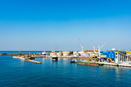 Genoa freight seaport in Liguria, Italy. Very famous city and harbor in Europe.の写真素材