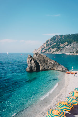 Monterosso beach. Famous touristic town in the Cinque Terre, Liguria, Italy.の写真素材