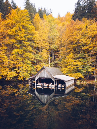 Lake Toplitzsee in Styria, Austria during autumn.の写真素材