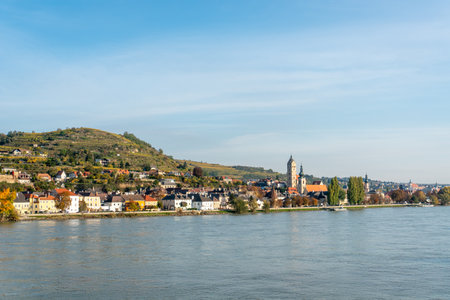 The town of Stein close to Krems in the Lower Austria region on a beautiful autumn dayの写真素材