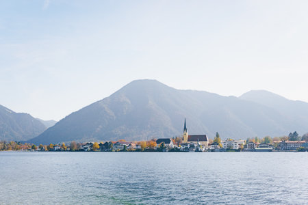 Egern and the church St. Laurentius at Lake Tegernsee in Bavaria, Germany.